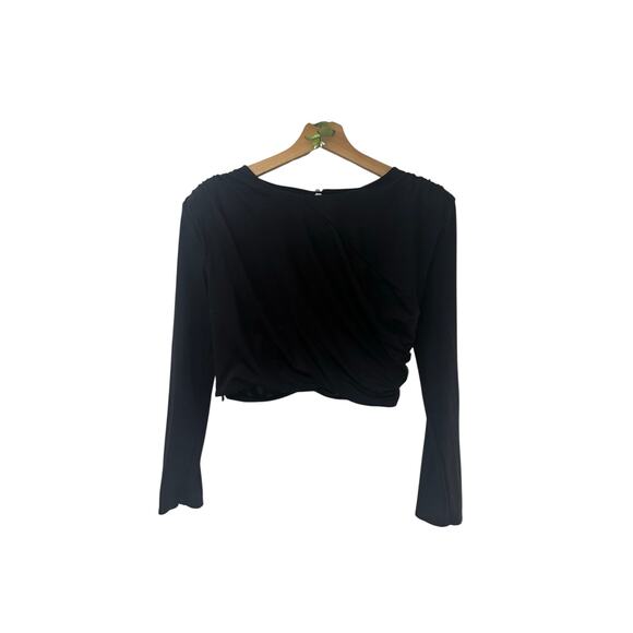 DO + BE Tops - DO + BE Black Cropped Long Sleeve Top with Ruched Detail Minimalist Modern Crop
